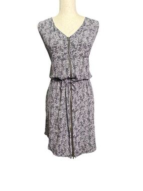 Eileen Fisher The Fisher Project 100% Silk Zip Front Dress Black White Large